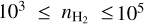 ${10^3} \le {n_{{{\rm{H}}_2}}} \le {10^5}$