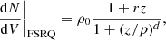 $$ \begin{aligned} \frac{\mathrm{d}{N}}{\mathrm{d}{V}} \bigg |_\mathrm{FSRQ} = \rho _0 \frac{1 + rz}{1+(z/p)^d}, \end{aligned} $$