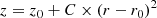 $$ \begin{aligned} z=z_0+C\times (r-r_0)^2 \end{aligned} $$
