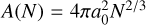 $A\left( N \right) = 4\pi a_0^2{N^{{2 \mathord{\left/\vphantom {2 3}} \right.\kern-\nulldelimiterspace} 3}}}$