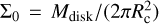 ${{\rm{\Sigma }}_0} = {M_{{\rm{disk}}}}/\left( {2\pi R_{\rm{c}}^{\rm{2}}} \right)$