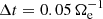 $ \Delta t=0.05\, \Omega^{-1}_{\mathrm{e}} $