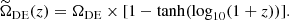 $$ \begin{aligned} \widetilde{\Omega } _{\rm DE}(z)=\Omega _{\rm DE}\times [1-\tanh (\log _{10}(1+z))]. \end{aligned} $$