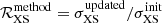 $ \mathcal{R}_{\mathrm{XS}}^{\mathrm{method}}=\sigma^{\mathrm{updated}}_{\mathrm{XS}}/\sigma^{\mathrm{init}}_{\mathrm{XS}} $