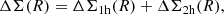 $$ \begin{aligned} \Delta \Sigma (R)=\Delta \Sigma _{\rm 1h}(R)+\Delta \Sigma _{\rm 2h}(R), \end{aligned} $$