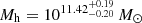 $ M_{\mathrm{h}}=10^{11.42^{+0.19}_{-0.20}}\,M_\odot $