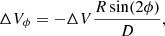 $$ \begin{aligned} \Delta V_\phi&=-\Delta V\frac{R\sin (2\phi )}{D}, \end{aligned} $$