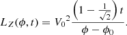 $$ \begin{aligned} L_{Z}(\phi ,t)={V_0}^2\frac{\left(1-\frac{1}{\sqrt{2}}\right)t}{\phi -\phi _0}. \end{aligned} $$