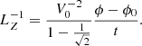$$ \begin{aligned} L_Z^{-1}=\frac{V_0^{-2}}{1-\frac{1}{\sqrt{2}}}\frac{\phi -\phi _0}{t}. \end{aligned} $$