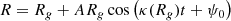 $$ \begin{aligned} R&=R_g+AR_g\cos \left(\kappa (R_g) t+\psi _0\right)\end{aligned} $$