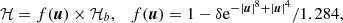 $$ \begin{aligned} \mathcal{H} = f(\boldsymbol{u})\times \mathcal{H} _{b}, \quad f(\boldsymbol{u}) = 1- \delta \mathrm{e}^{-|\boldsymbol{u}|^8+|\boldsymbol{u}|^4} /1.284, \end{aligned} $$