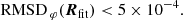 $$ \begin{aligned} {{\,\mathrm{RMSD}\,}}_\varphi (\boldsymbol{R}_{\rm fit}) < 5\times 10^{-4}. \end{aligned} $$