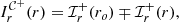 $$ \begin{aligned} I_r^{\mathcal{C} ^+}(r)=\mathcal{I} _r^+(r_o)\mp \mathcal{I} _r^+(r), \end{aligned} $$