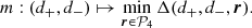 $$ \begin{aligned} m:(d_+,d_-)\mapsto \min _{\boldsymbol{r}\in \mathcal{P} _4}\Delta (d_+,d_-,\boldsymbol{r}). \end{aligned} $$