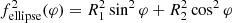 $ f_{\rm ellipse}^2(\varphi)=R_1^2\sin^2{\varphi}+R_2^2\cos^2{\varphi} $