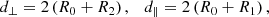 $$ \begin{aligned} d_\perp =2\left(R_0+R_2\right),\quad d_\parallel =2\left(R_0+R_1\right), \end{aligned} $$