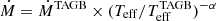 $ \dot{M} = \dot{M}^{\mathrm{TAGB}} \times ({T}_{\mathrm{eff}}/{T}_{\mathrm{eff}}^{\mathrm{TAGB}})^{-\alpha} $