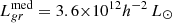 $ L_{gr}^{\mathrm{med}} = 3.6 {\times}10^{12} h^{-2}\,L_{\odot} $