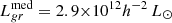 $ L_{gr}^{\mathrm{med}} = 2.9 {\times}10^{12} h^{-2}\,L_{\odot} $