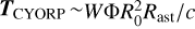 ${{\bf{T}}_{{\rm{CYORP}}}}\~W{\rm{\Phi }}R_0^2{R_{{\rm{ast}}}}/c$