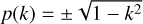 $p\left( k \right) = \pm \sqrt {1 - {k^2}}$