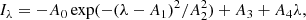 $$ \begin{aligned} I_\lambda =-A_0\exp (-(\lambda -A_1)^2/A_2^2)+A_3+A_4\lambda , \end{aligned} $$