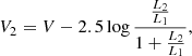 $$ \begin{aligned}&V_2= V - 2.5\log { \frac{\frac{L_2}{L_1}}{1+\frac{L_2}{L_1}}}, \end{aligned} $$