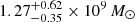 $ 1.27^{+0.62}_{-0.35}\times10^{9}\,M_{\odot} $
