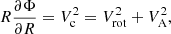 $$ \begin{aligned} R\frac{\partial \Phi }{\partial R} = V_{\rm c}^{2} = V_{\rm rot}^{2} + V_{\rm A}^{2} ,\end{aligned} $$