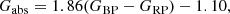 $$ \begin{aligned} G_{\rm abs} = 1.86 (G_{\rm BP} - G_{\rm RP}) - 1.10 , \end{aligned} $$