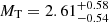 $ M_{\mathrm{T}} = 2.61^{+0.58}_{-0.54} $