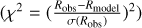 $\left( {{\chi ^2} = {{\left( {{{{R_{{\rm{obs}}}} - {R_{{\rm{model}}}}} \over {\sigma \left( {{R_{{\rm{obs}}}}} \right)}}} \right)}^2}} \right)$