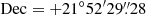 $ \mathrm{Dec} = +21^{\circ}52^{\prime}29{{\overset{\prime\prime}{.}}}28 $