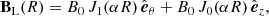 $$ \begin{aligned} \mathbf B _{\rm L}(R) = B_{0} \, J_1(\alpha R)\,\hat{\boldsymbol{e}}_{\theta } + B_{0} \, J_0(\alpha R)\, \hat{\boldsymbol{e}}_{z} , \end{aligned} $$