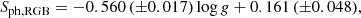 $$ \begin{aligned}&S_{\rm ph, RGB} = -0.560 \, (\pm 0.017)\log g + 0.161 \,(\pm 0.048),\end{aligned} $$