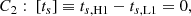 $$ \begin{aligned} {C_2}:\ \left[ t_s \right] \equiv t_{s,{\tiny \mathrm{H1}}} - t_{s,{\tiny \mathrm{L1}}} = 0, \end{aligned} $$