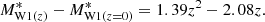 $$ \begin{aligned} M^*_{\mathrm{W1} (z)} - M^*_{\mathrm{W1} (z=0)} = 1.39 z^2 - 2.08 z. \end{aligned} $$