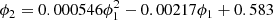 $$ \begin{aligned} \phi _2 = 0.000546 \phi _1^2 - 0.00217 \phi _1 + 0.583 \end{aligned} $$