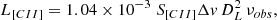 $$ \begin{aligned} L_{[CII]} = 1.04 \times 10^{-3} \; S_{[CII]} \Delta v \, D^{2}_{L} \, \nu _{obs}, \end{aligned} $$