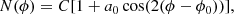 $$ \begin{aligned} N(\phi ) = C[1 + a_\mathrm{0} \cos (2(\phi -\phi _\mathrm{0} ))], \end{aligned} $$
