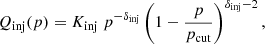 $$ \begin{aligned} Q_{\rm inj}(p) = K_{\rm inj} \; p^{-\delta _{\rm inj}} \left(1-\frac{p}{p_{\rm cut}}\right)^{\delta _{\rm inj}-2}, \end{aligned} $$