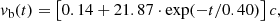 $$ \begin{aligned} {v}_{\rm b}(t) = \left[0.14+21.87\cdot \mathrm{exp}(-t/0.40)\right]c, \end{aligned} $$