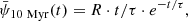 $$ \begin{aligned} \bar{\psi }_{\rm 10~Myr}(t) = R \cdot t/\tau \cdot e^{-t/\tau }, \end{aligned} $$