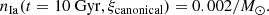 $$ \begin{aligned} n_{\rm Ia}(t=10~\mathrm{Gyr} , \xi _{\mathrm{canonical} })=0.002/M_\odot . \end{aligned} $$