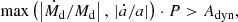 $$ \begin{aligned} \max \left(\left| \dot{M}_{\rm d}/M_{\rm d} \right|,\, \left| \dot{a}/a\right|\right)\cdot P > A_{\rm dyn}, \end{aligned} $$
