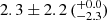$ 2.3\pm 2.2\,(^{+0.0}_{-2.3}) $
