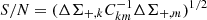 $ \mathit{S/N}=(\Delta \Sigma_{+,k}C_{km}^{-1}\Delta \Sigma_{+,m})^{1/2} $