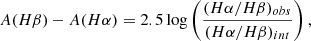$$ \begin{aligned} A(H\beta )-A(H\alpha ) = 2.5 \log \left( \dfrac{(H\alpha /H\beta )_{obs}}{(H\alpha /H\beta )_{int}} \right) ,\end{aligned} $$
