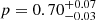 $ p = 0.70_{-0.03}^{+0.07} $
