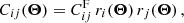 $$ \begin{aligned} C_{ij}(\boldsymbol{\Theta }) = C^\mathrm{F} _{ij}\, r_{i}(\boldsymbol{\Theta })\,r_{j}(\boldsymbol{\Theta }) \, , \end{aligned} $$